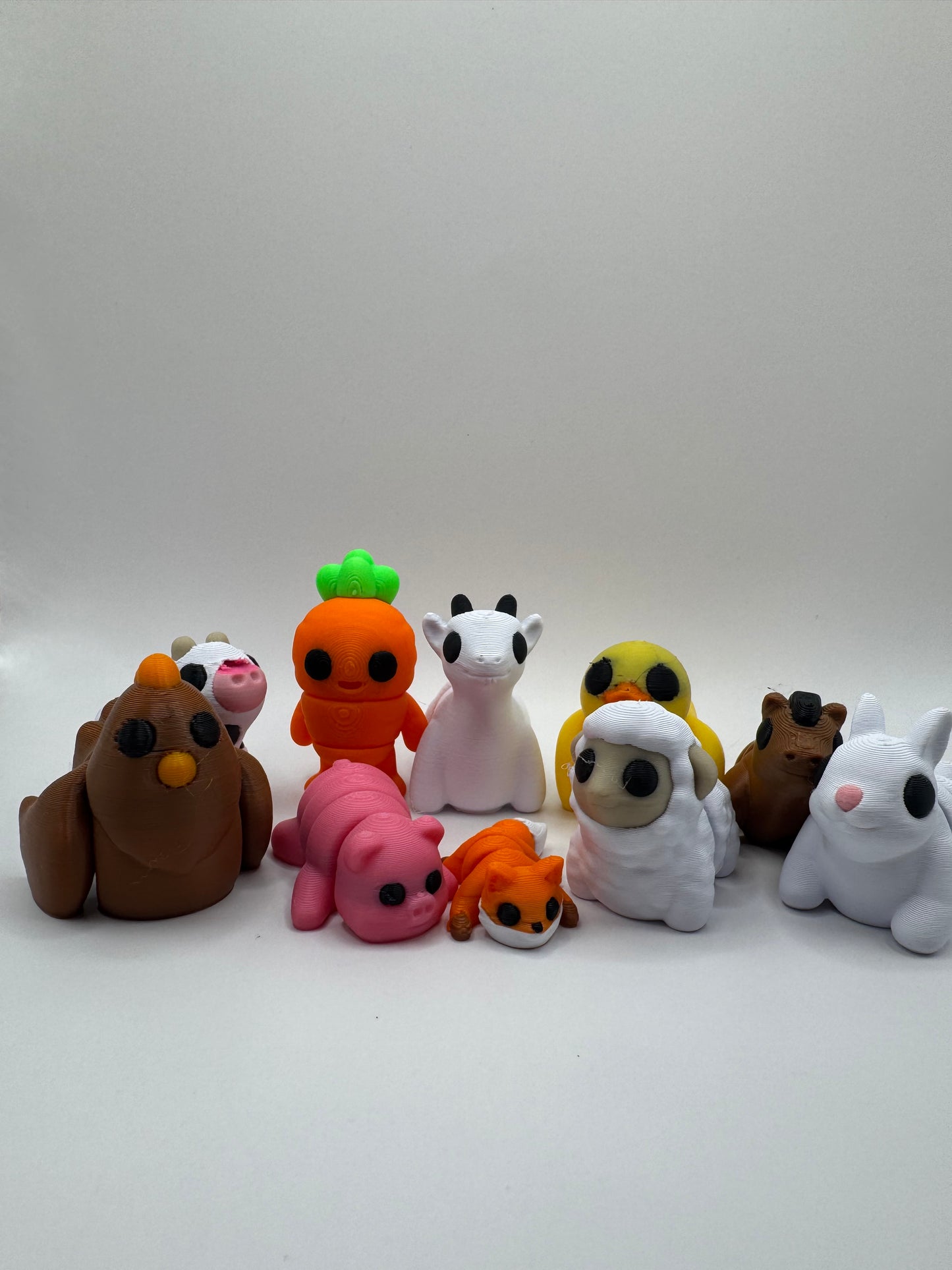 Farm, Fantasy, and Animal Mini Figurines – 3D Printed Posable Toys – Bunny, Pig, Fox, Cow, Sheep, Carrot Person & More