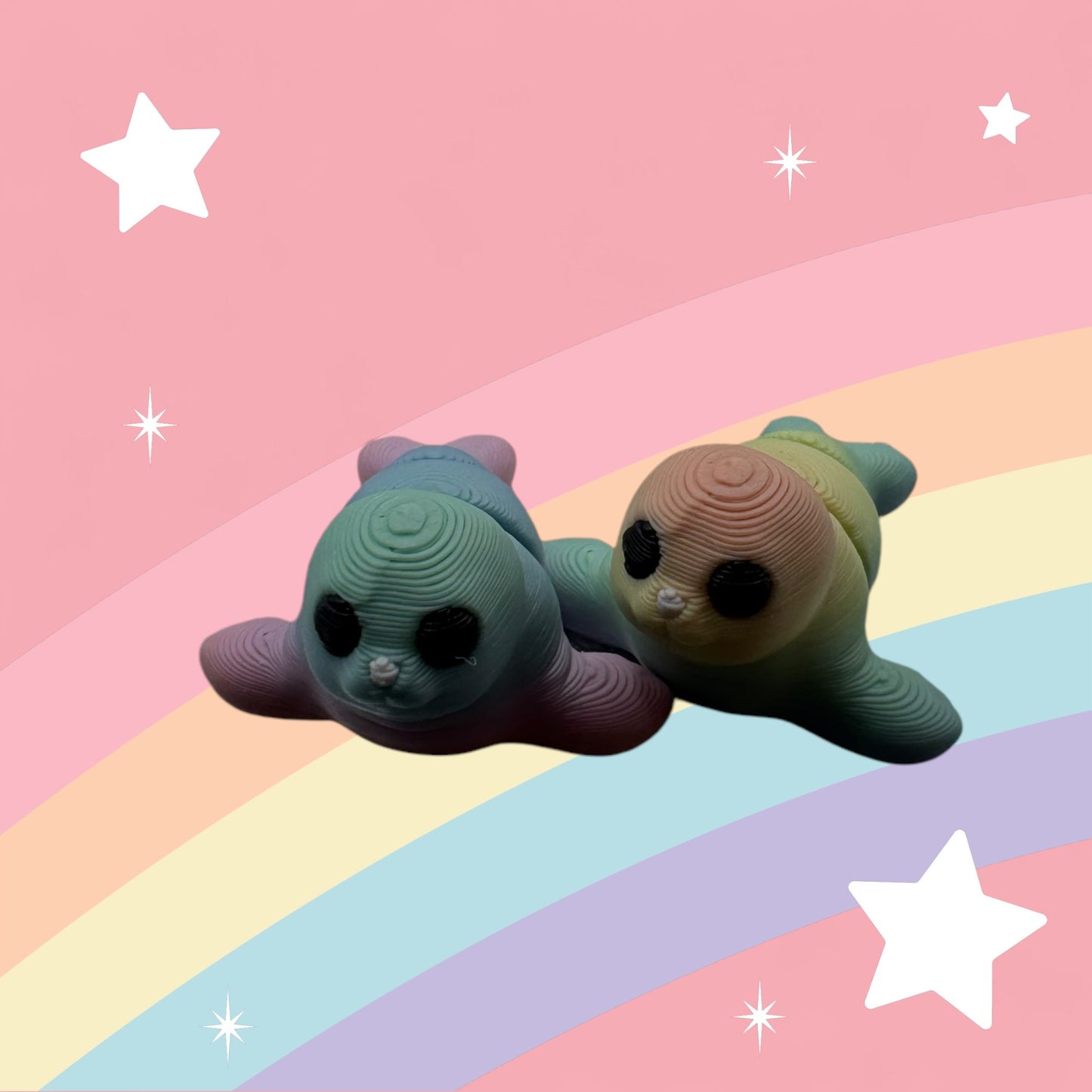 Baby Seal Articulated Toy – 3D Printed Rainbow Ocean Animal Figure | Whimsizoo