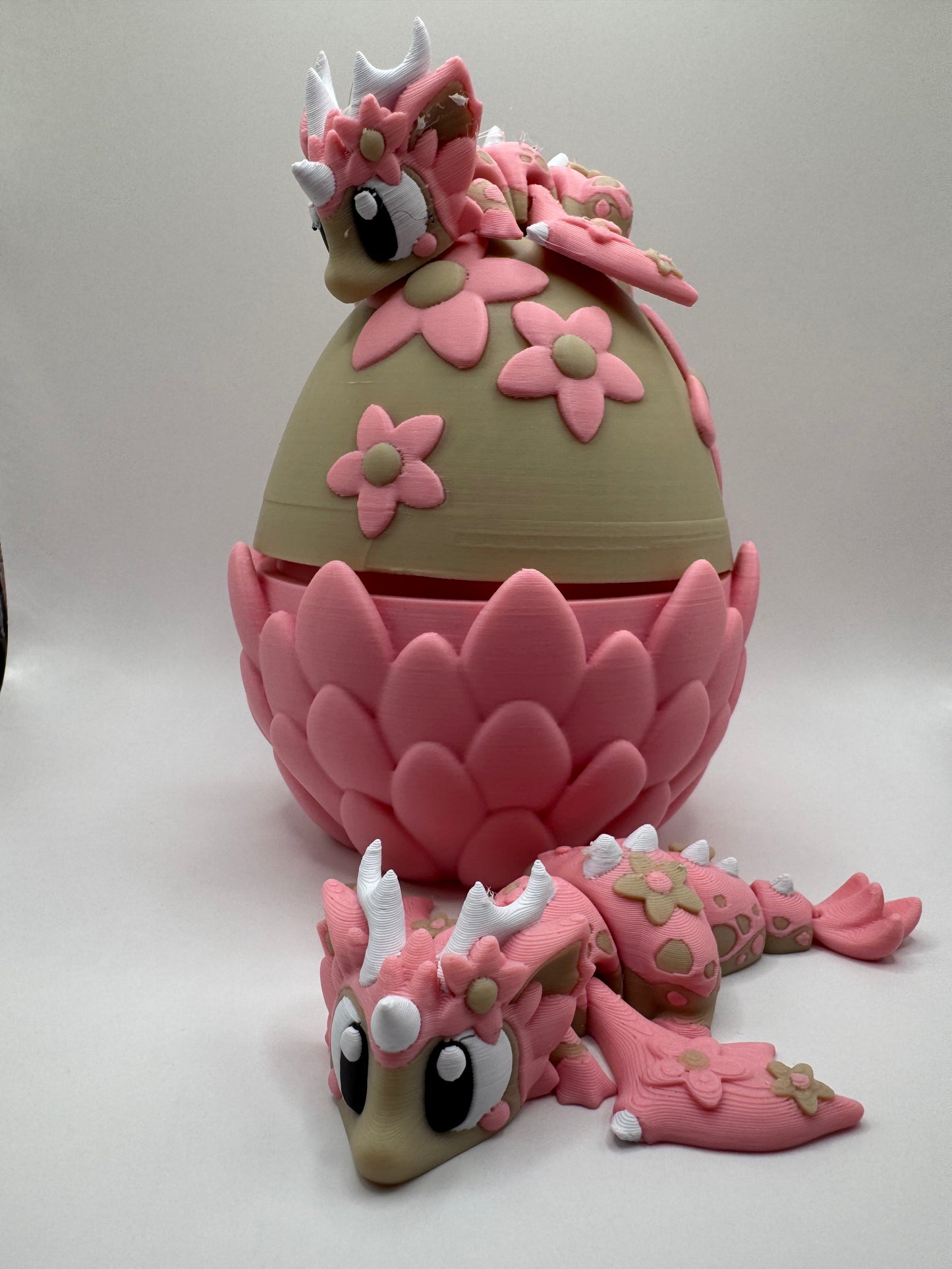 Blossom Bloom Dragon Figurine – 3D Printed Posable Pink Spring Dragon | Fantasy Creature with Floral Egg | Collectible Gift by Whimsizoo