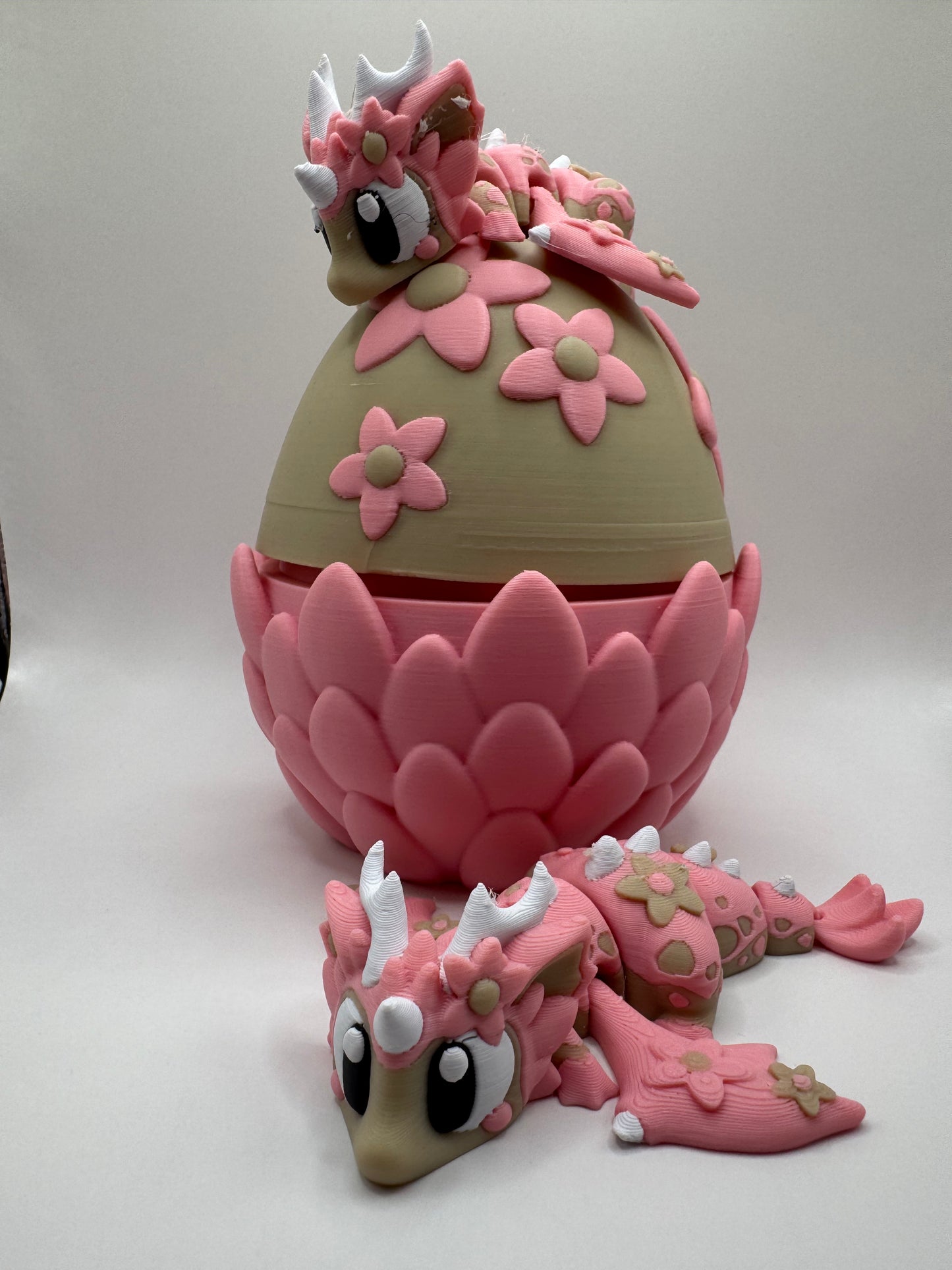 Blossom Bloom Dragon Figurine – 3D Printed Posable Pink Spring Dragon | Fantasy Creature with Floral Egg | Collectible Gift by Whimsizoo
