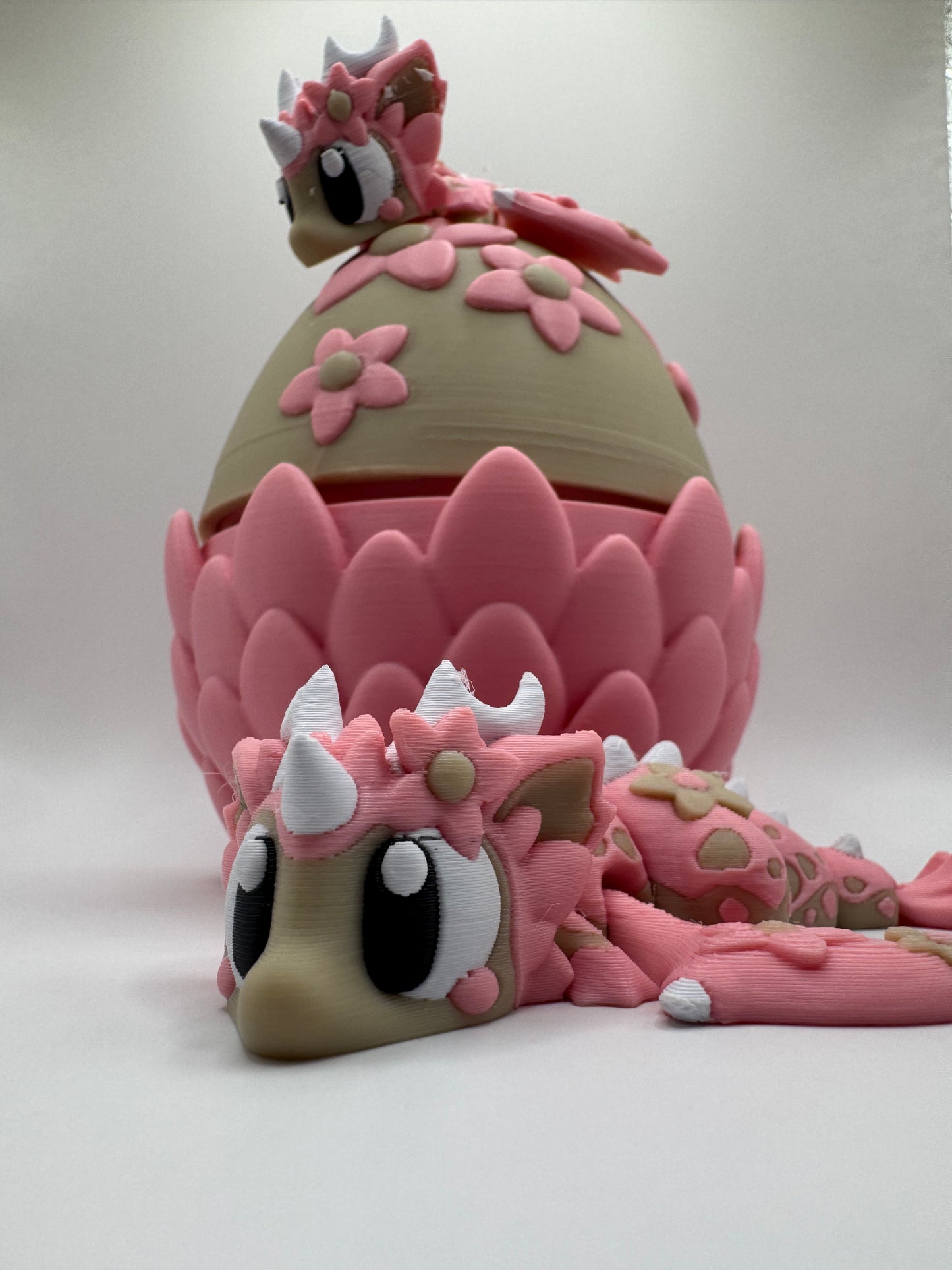 Blossom Bloom Dragon Figurine – 3D Printed Posable Pink Spring Dragon | Fantasy Creature with Floral Egg | Collectible Gift by Whimsizoo