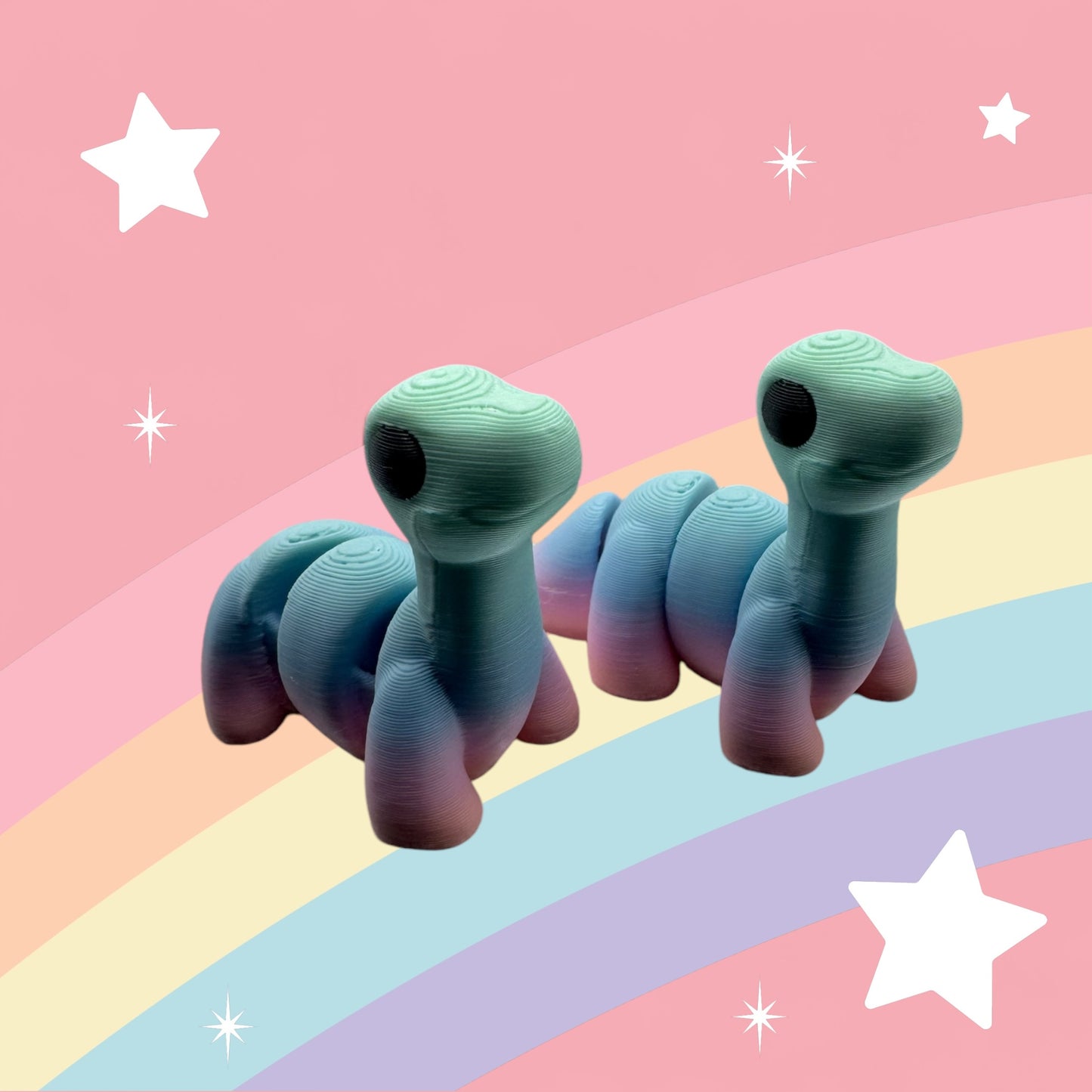 Baby Brontosaurus Articulated Toy – 3D Printed Rainbow Dinosaur Figure | Whimsizoo