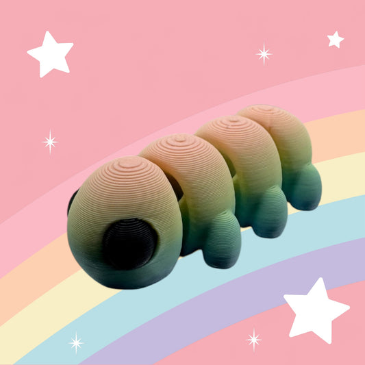 Baby Caterpillar Articulated Toy – 3D Printed Rainbow Bug Figure | Whimsizoo