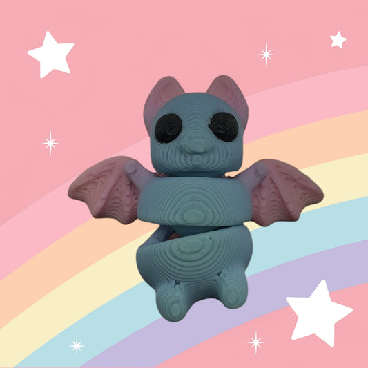 Baby Bat Articulated Toy – 3D Printed Rainbow Animal Figure | Whimsizoo