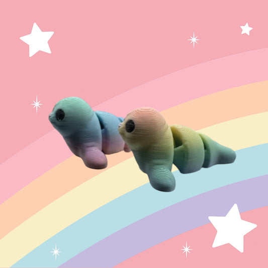 Baby Seal Articulated Toy – 3D Printed Rainbow Ocean Animal Figure | Whimsizoo
