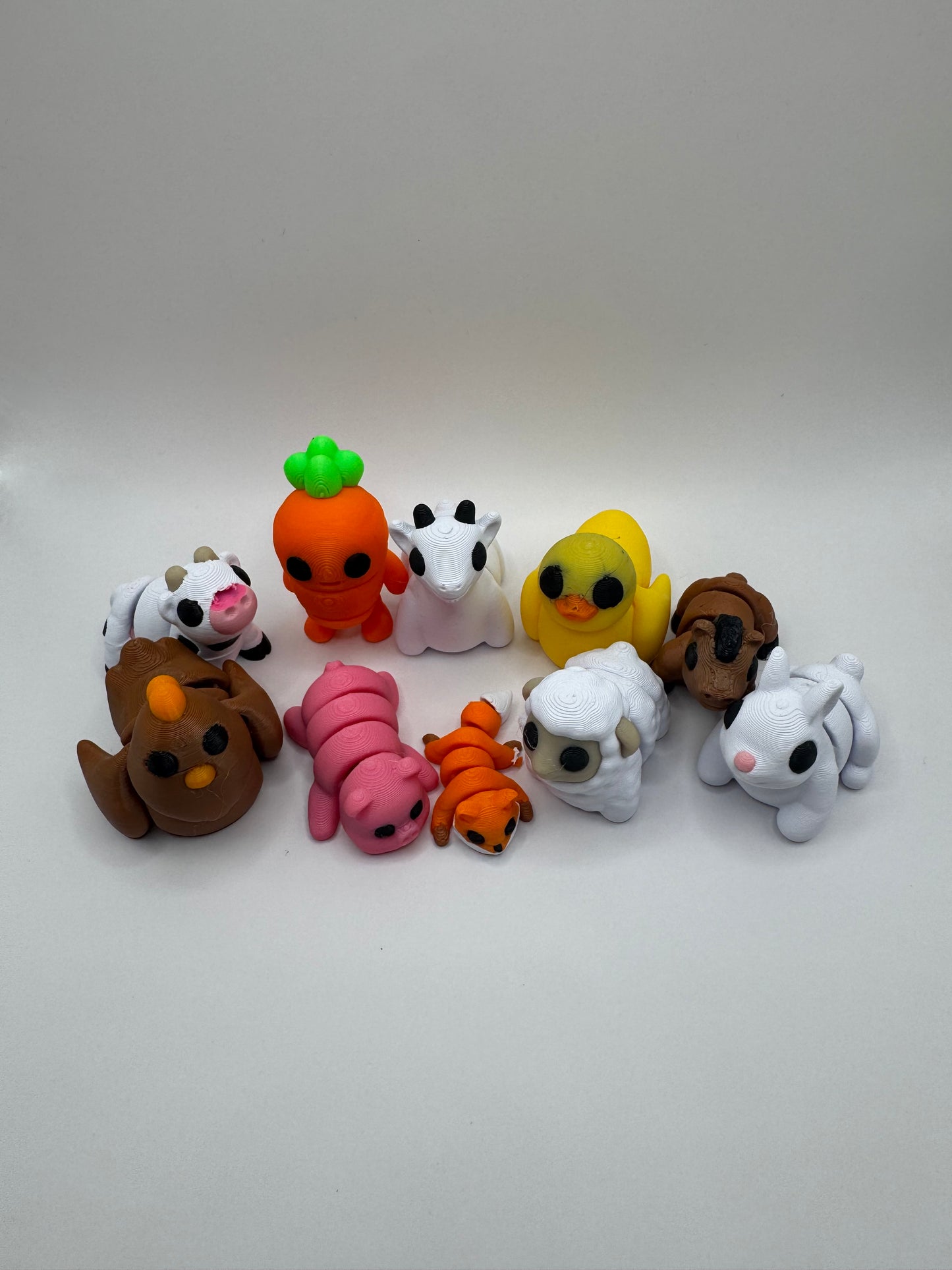 Farm, Fantasy, and Animal Mini Figurines – 3D Printed Posable Toys – Bunny, Pig, Fox, Cow, Sheep, Carrot Person & More