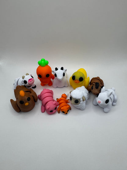 Farm, Fantasy, and Animal Mini Figurines – 3D Printed Posable Toys – Bunny, Pig, Fox, Cow, Sheep, Carrot Person & More