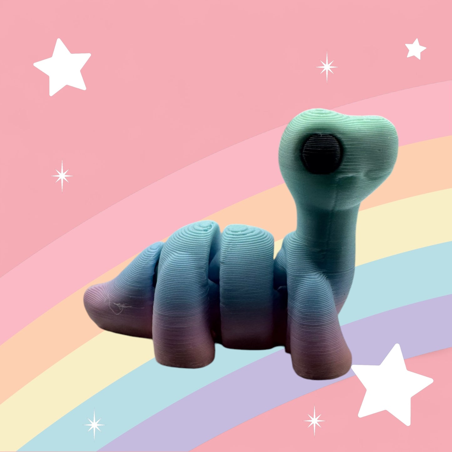 Baby Brontosaurus Articulated Toy – 3D Printed Rainbow Dinosaur Figure | Whimsizoo