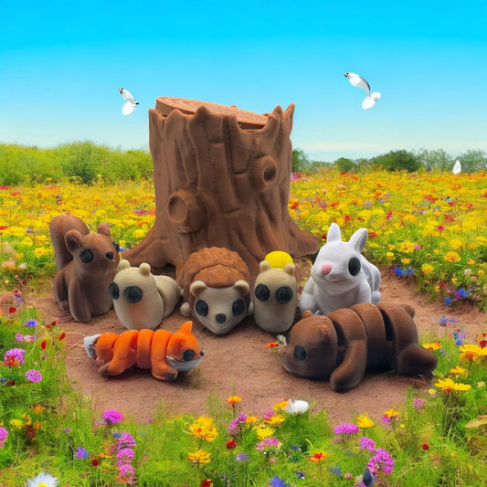 Forest Friends Mini Animal Set with Tree Stump Container
