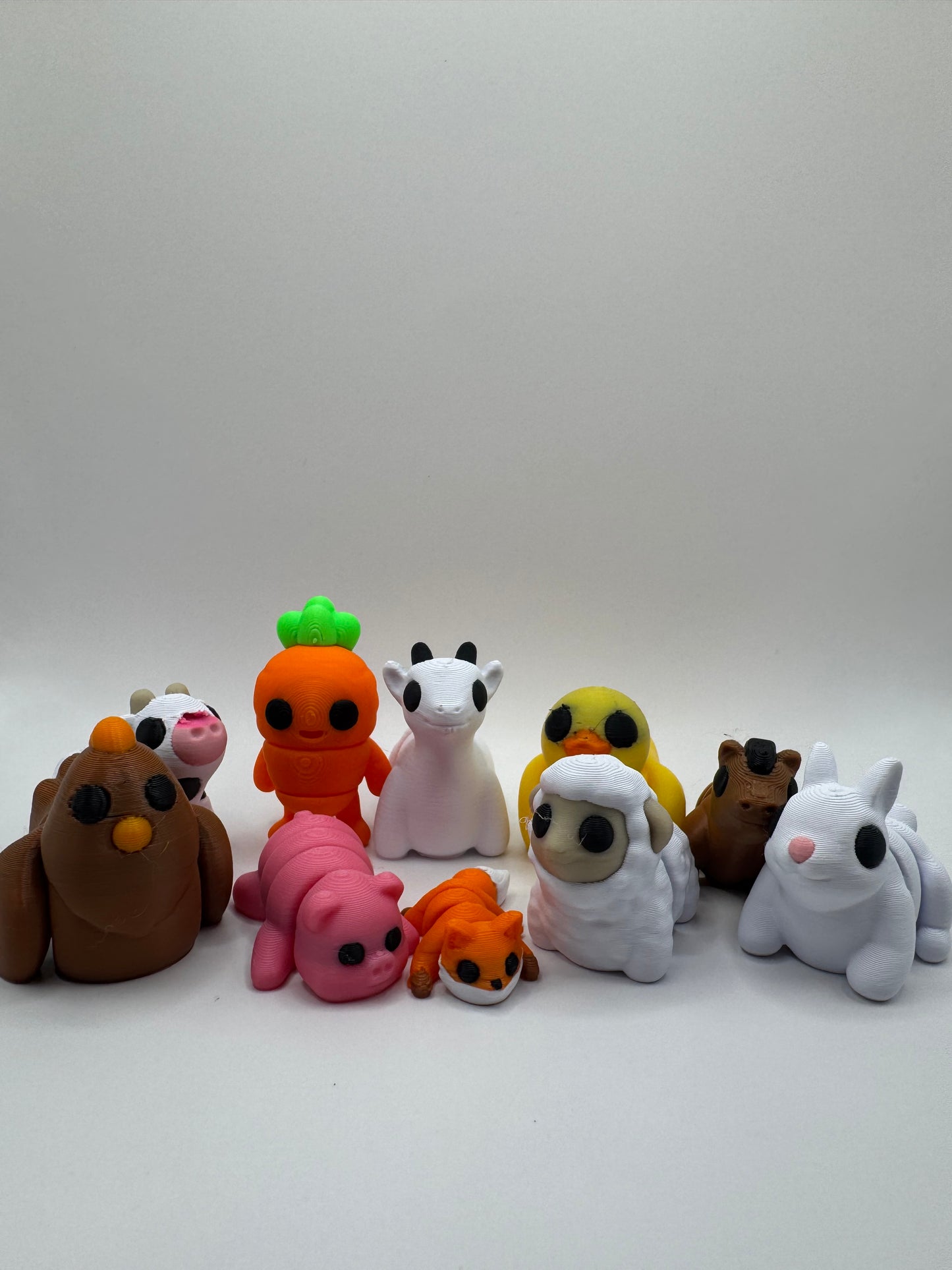 Farm, Fantasy, and Animal Mini Figurines – 3D Printed Posable Toys – Bunny, Pig, Fox, Cow, Sheep, Carrot Person & More