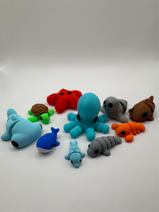 Mini Ocean Animal Fidget Toys – 3D Printed Sea Creatures Set | Sensory Toys for Kids | Beach Party Favors | Montessori Ocean Gift
