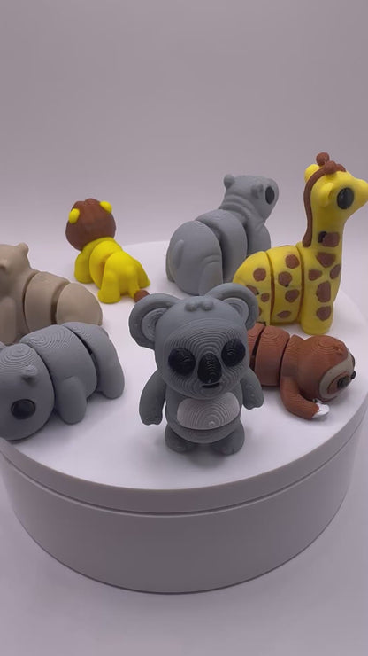 Safari and Jungle Animal Mini Toys – 3D Printed Posable Set with Sloth, Rhino, Koala, Lion, Hippo, Giraffe, Capybara