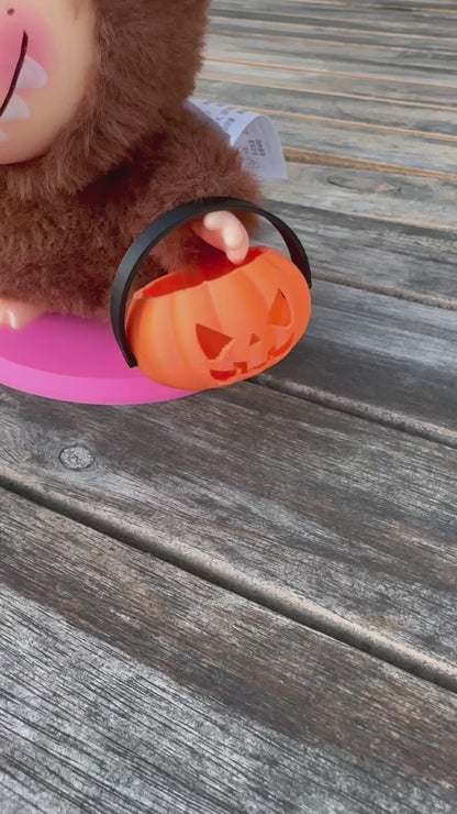 Mini Pumpkin Halloween Bucket for Lafufu Doll | Trick or Treat Basket Accessory | Cute Jack-o’-Lantern Prop for Dolls & Collectibles